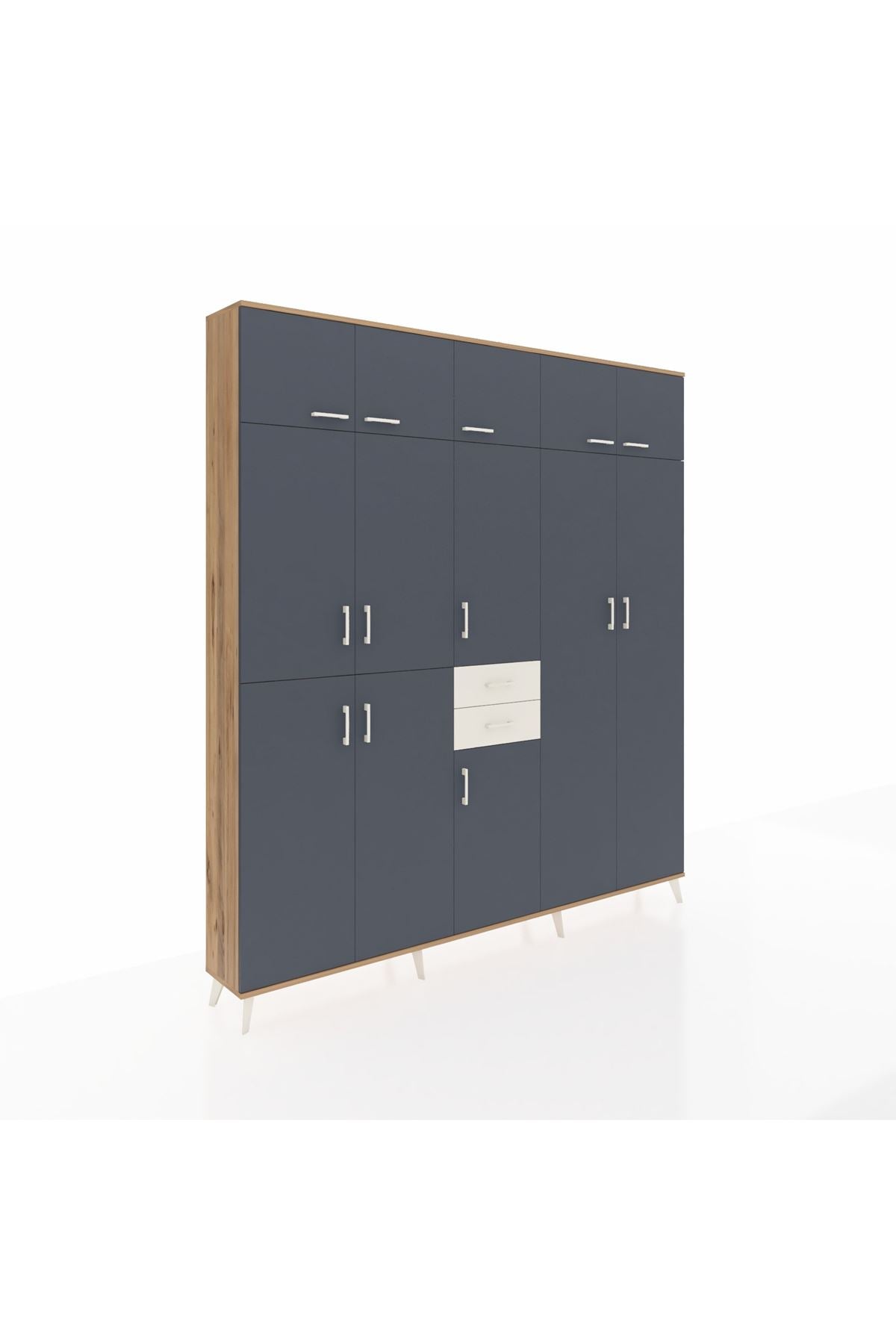 Arges Dolap 10 Raflı 2 Çekmeceli 3 Askılı 220x30x243 Çam-Antrasit/Aytaşı