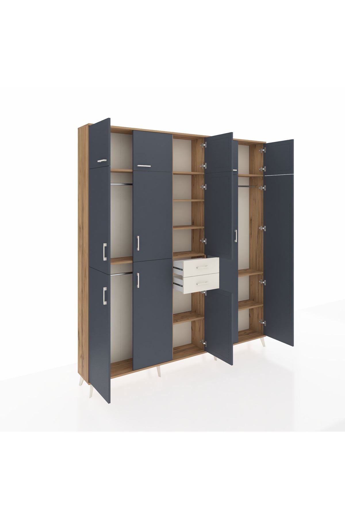 Arges Dolap 10 Raflı 2 Çekmeceli 3 Askılı 220x30x243 Çam-Antrasit/Aytaşı