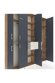 Arges Dolap 10 Raflı 2 Çekmeceli 3 Askılı 220x30x243 Çam-Antrasit/Aytaşı