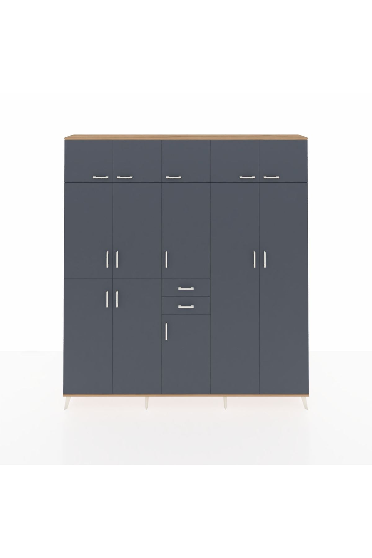 Arges Gardrop 10 Raflı 2 Çekmeceli 3 Askılı 220x30x243 Çam-Antrasit