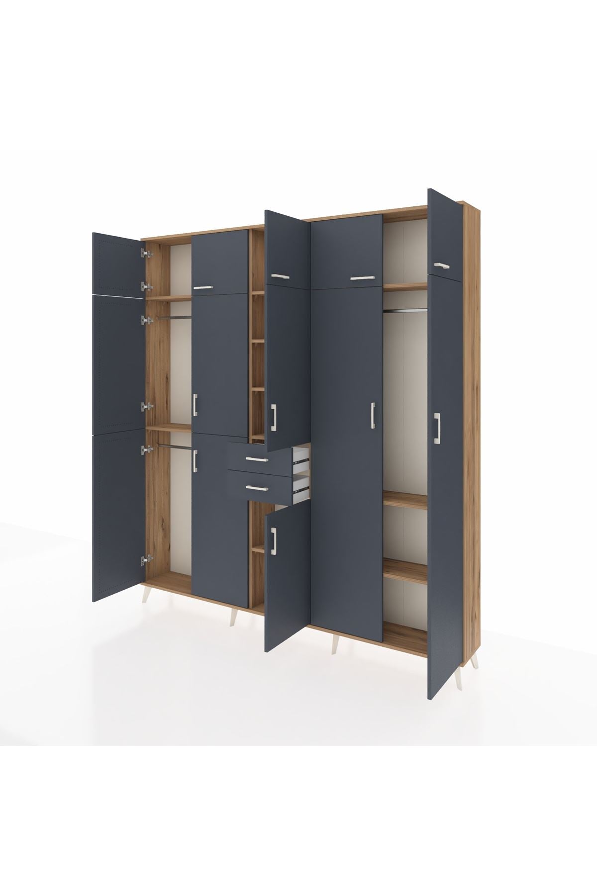 Arges Gardrop 10 Raflı 2 Çekmeceli 3 Askılı 220x30x243 Çam-Antrasit