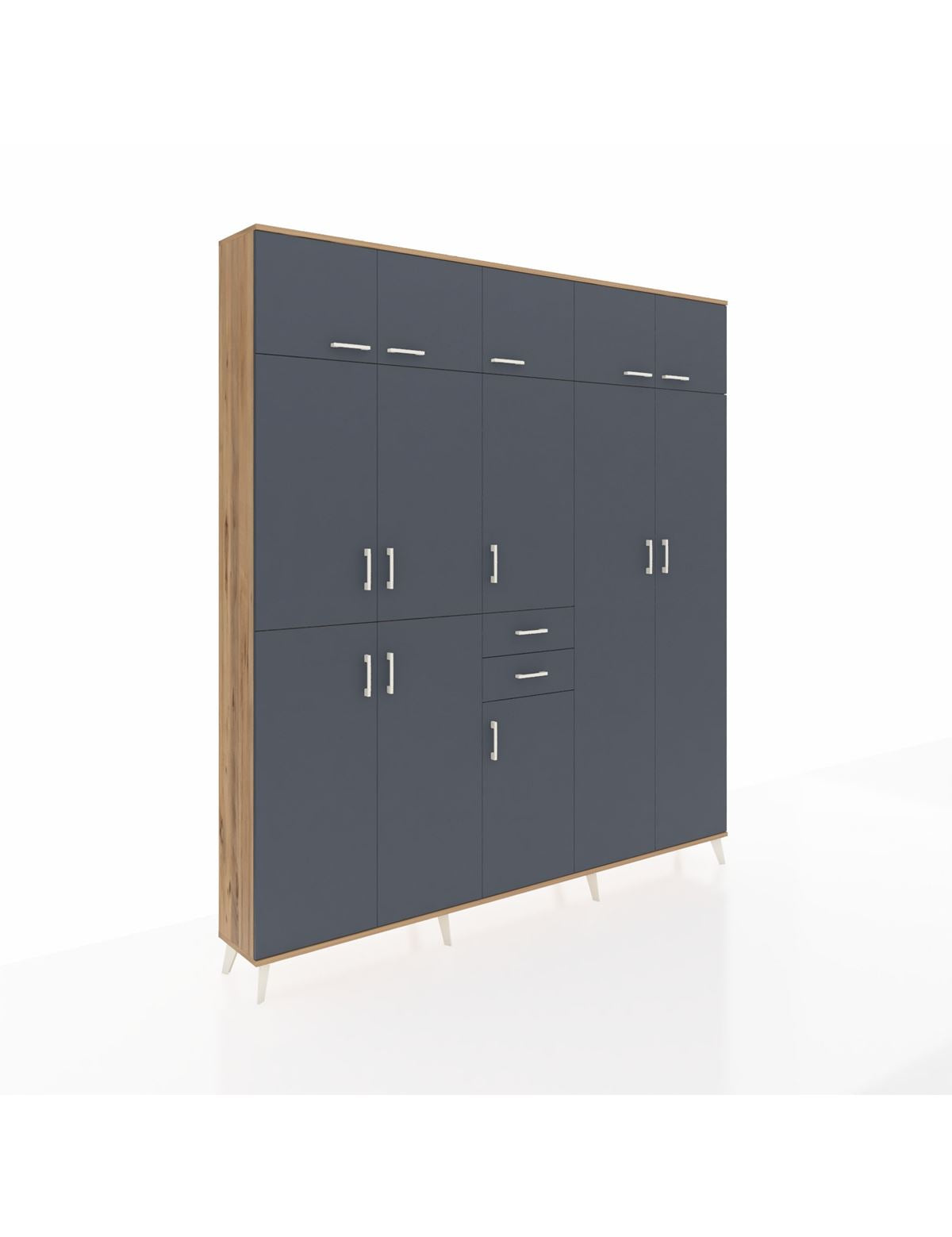 Arges Gardrop 10 Raflı 2 Çekmeceli 3 Askılı 220x30x243 Çam-Antrasit