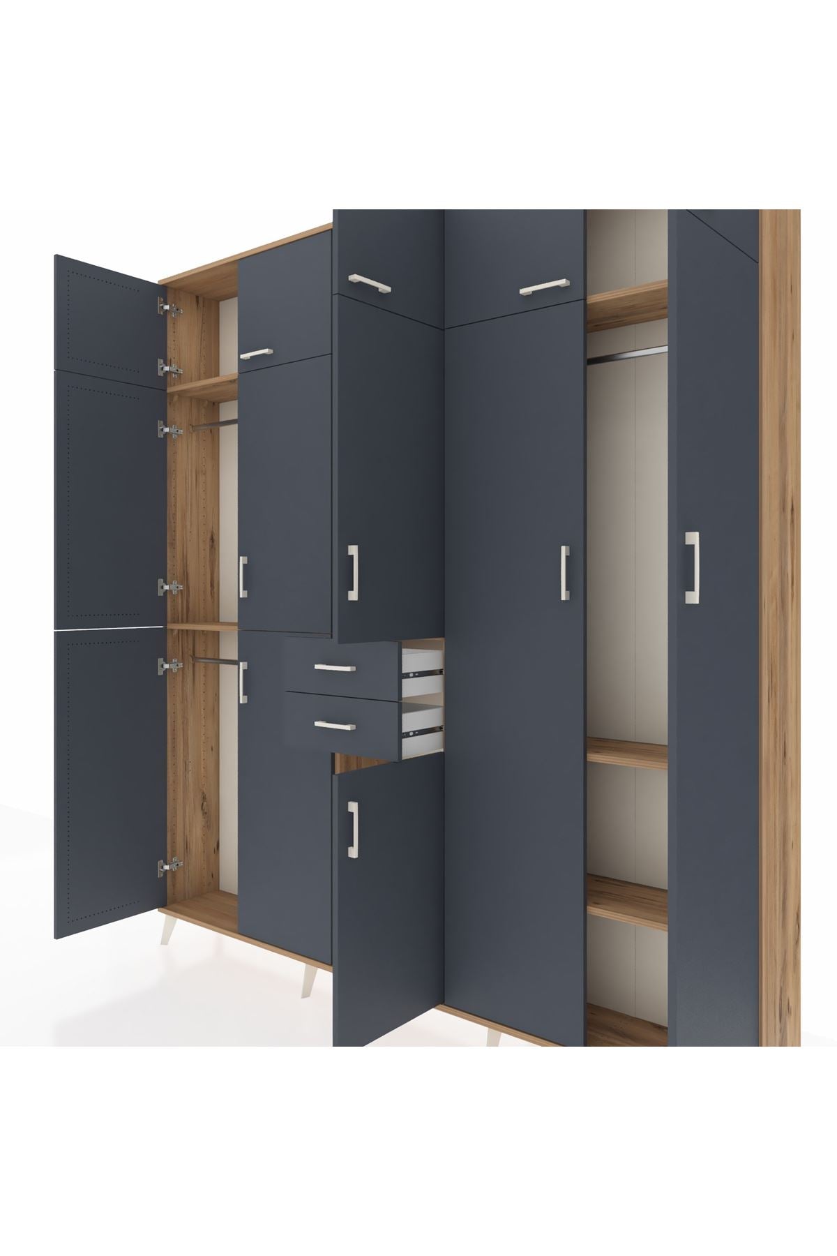 Arges Gardrop 10 Raflı 2 Çekmeceli 3 Askılı 220x30x243 Çam-Antrasit