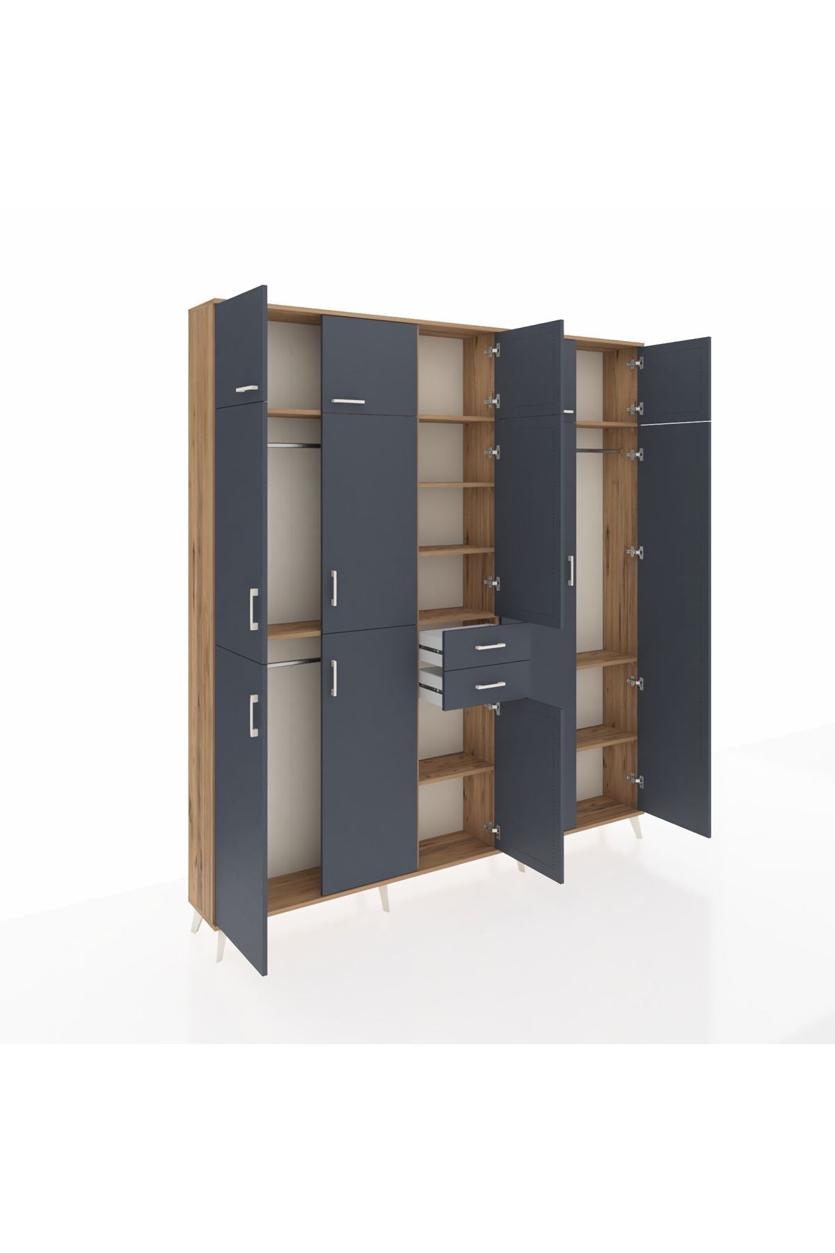 Arges Gardrop 10 Raflı 2 Çekmeceli 3 Askılı 220x30x243 Çam-Antrasit