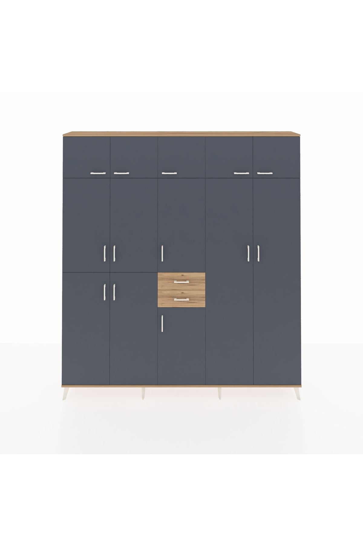 Arges Dolap 10 Raflı 2 Çekmeceli 3 Askılı 220x30x243 Çam-Antrasit/Çam