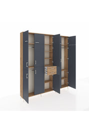 Arges Dolap 10 Raflı 2 Çekmeceli 3 Askılı 220x30x243 Çam-Antrasit/Çam