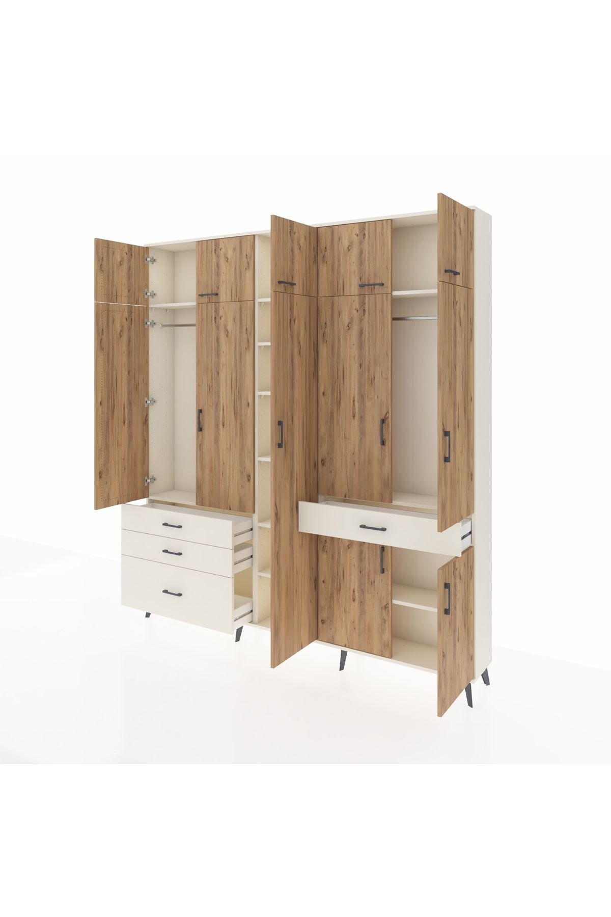 Arges Dolap 11 Raflı 4 Çekmeceli 2 Askılı 220x30x243 Aytaşı-Çam/Aytaşı