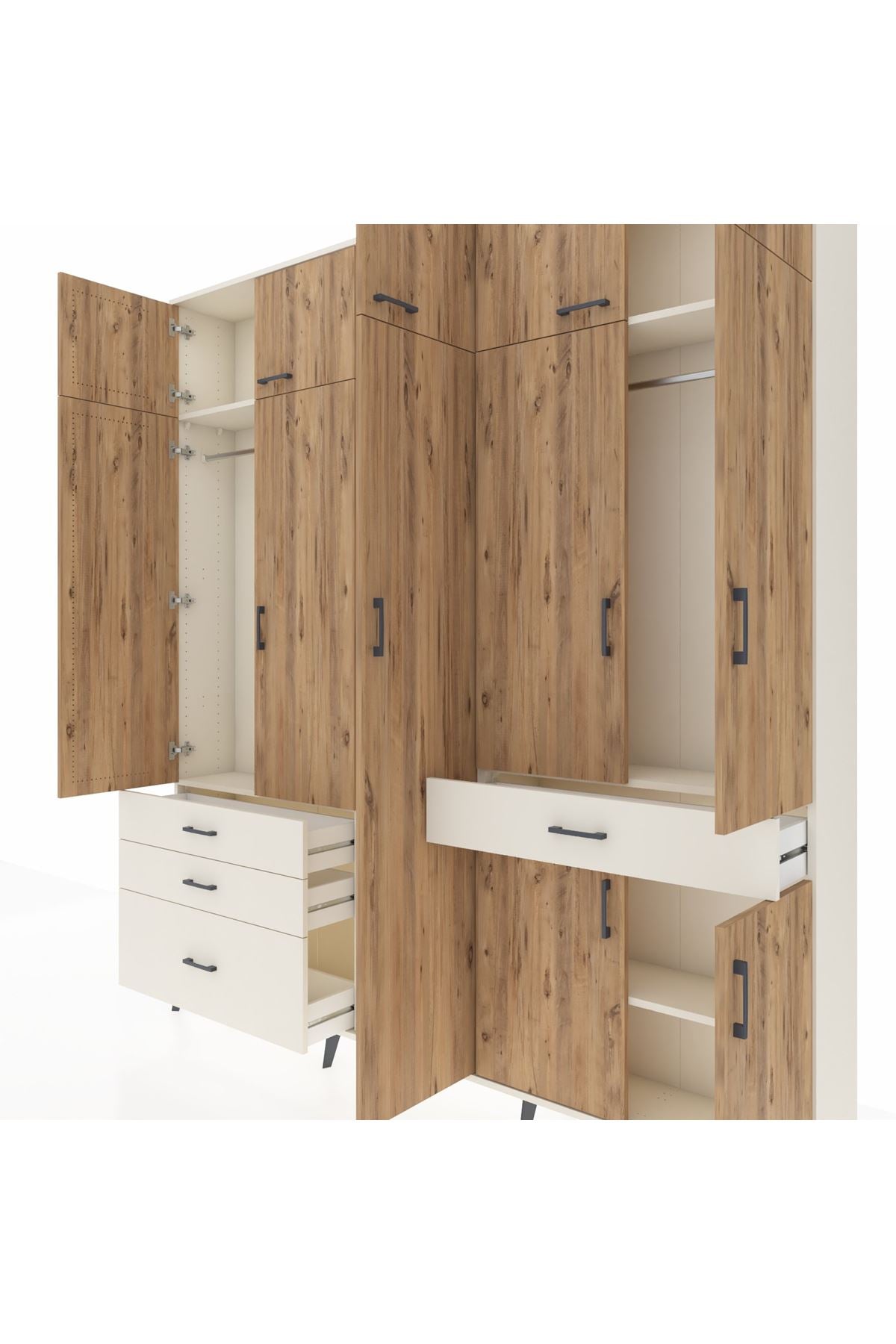 Arges Dolap 11 Raflı 4 Çekmeceli 2 Askılı 220x30x243 Aytaşı-Çam/Aytaşı