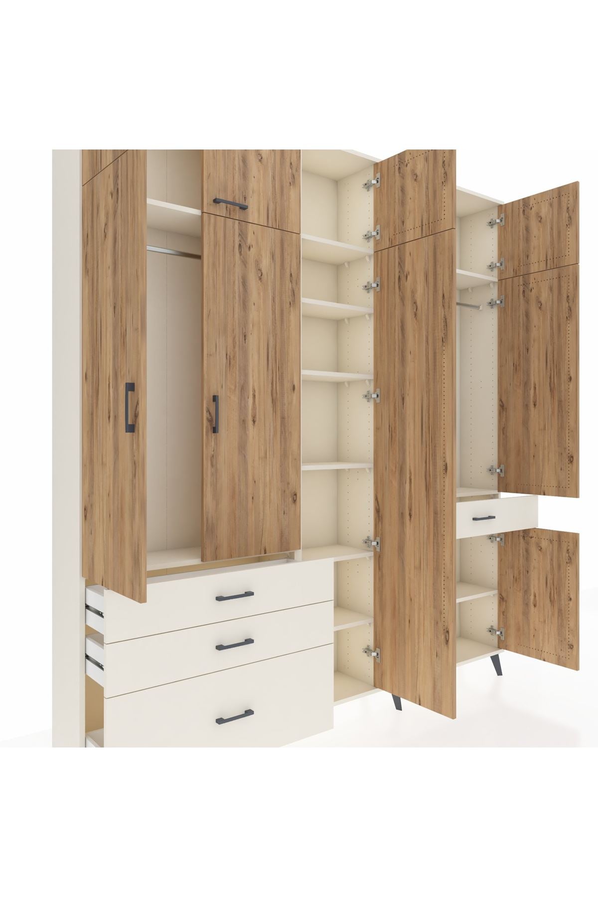 Arges Dolap 11 Raflı 4 Çekmeceli 2 Askılı 220x30x243 Aytaşı-Çam/Aytaşı