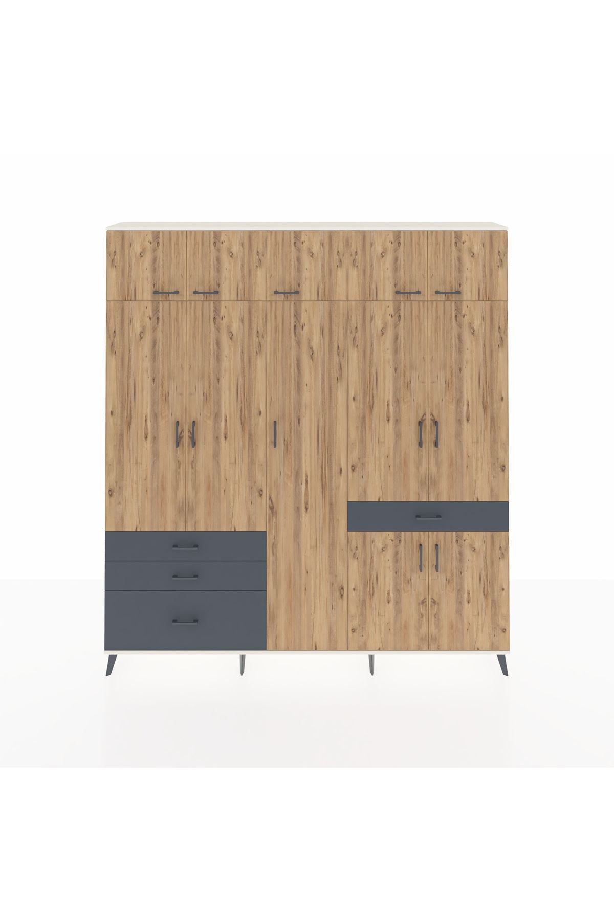 Arges Dolap 11 Raflı 4 Çekmeceli 2 Askılı 220x30x243 Aytaşı-Çam/Antrasit