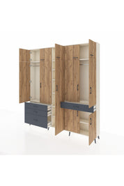 Arges Dolap 11 Raflı 4 Çekmeceli 2 Askılı 220x30x243 Aytaşı-Çam/Antrasit