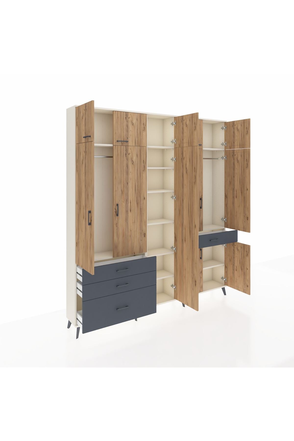 Arges Dolap 11 Raflı 4 Çekmeceli 2 Askılı 220x30x243 Aytaşı-Çam/Antrasit