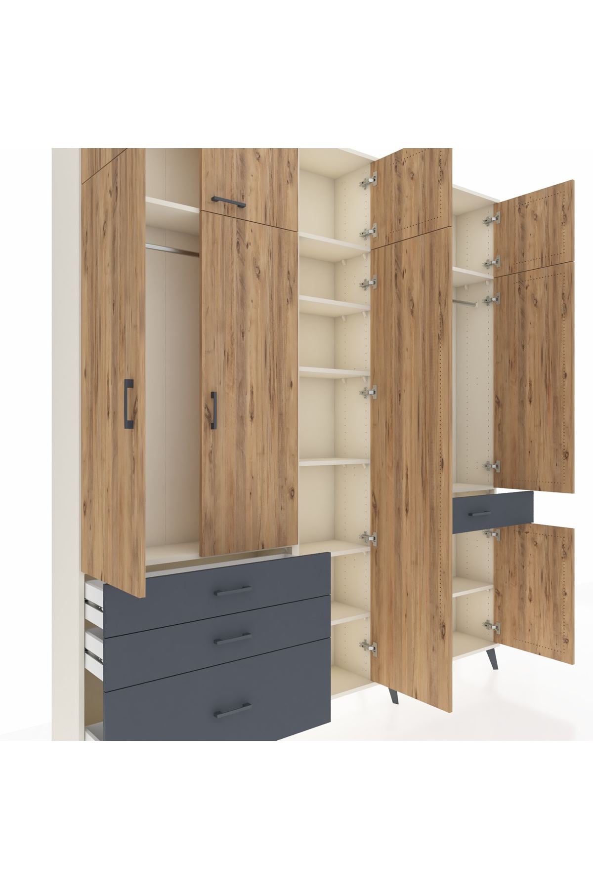 Arges Dolap 11 Raflı 4 Çekmeceli 2 Askılı 220x30x243 Aytaşı-Çam/Antrasit