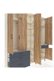 Arges Dolap 11 Raflı 4 Çekmeceli 2 Askılı 220x30x243 Aytaşı-Çam/Antrasit