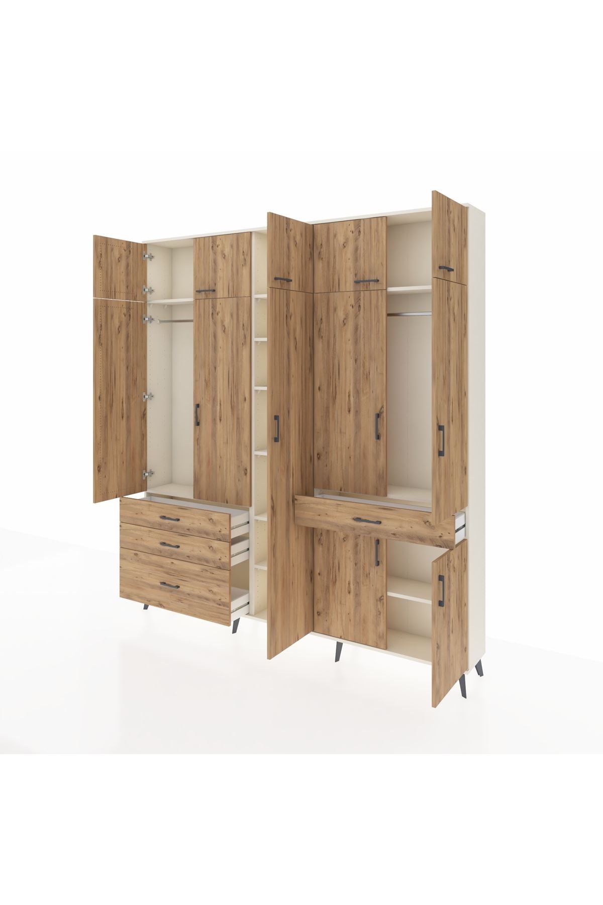 Arges Gardrop 11 Raflı 4 Çekmeceli 2 Askılı 220x30x243 Aytaşı-Çam