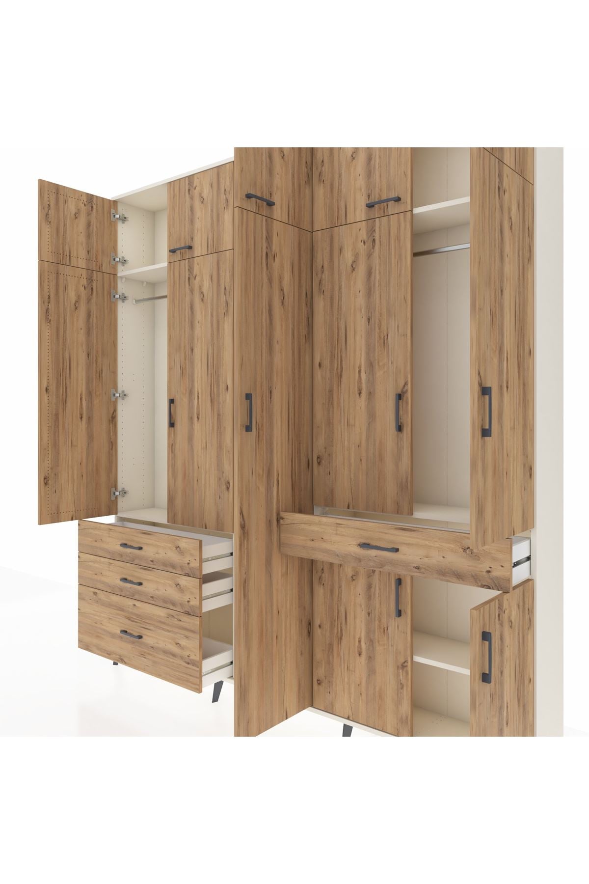 Arges Gardrop 11 Raflı 4 Çekmeceli 2 Askılı 220x30x243 Aytaşı-Çam