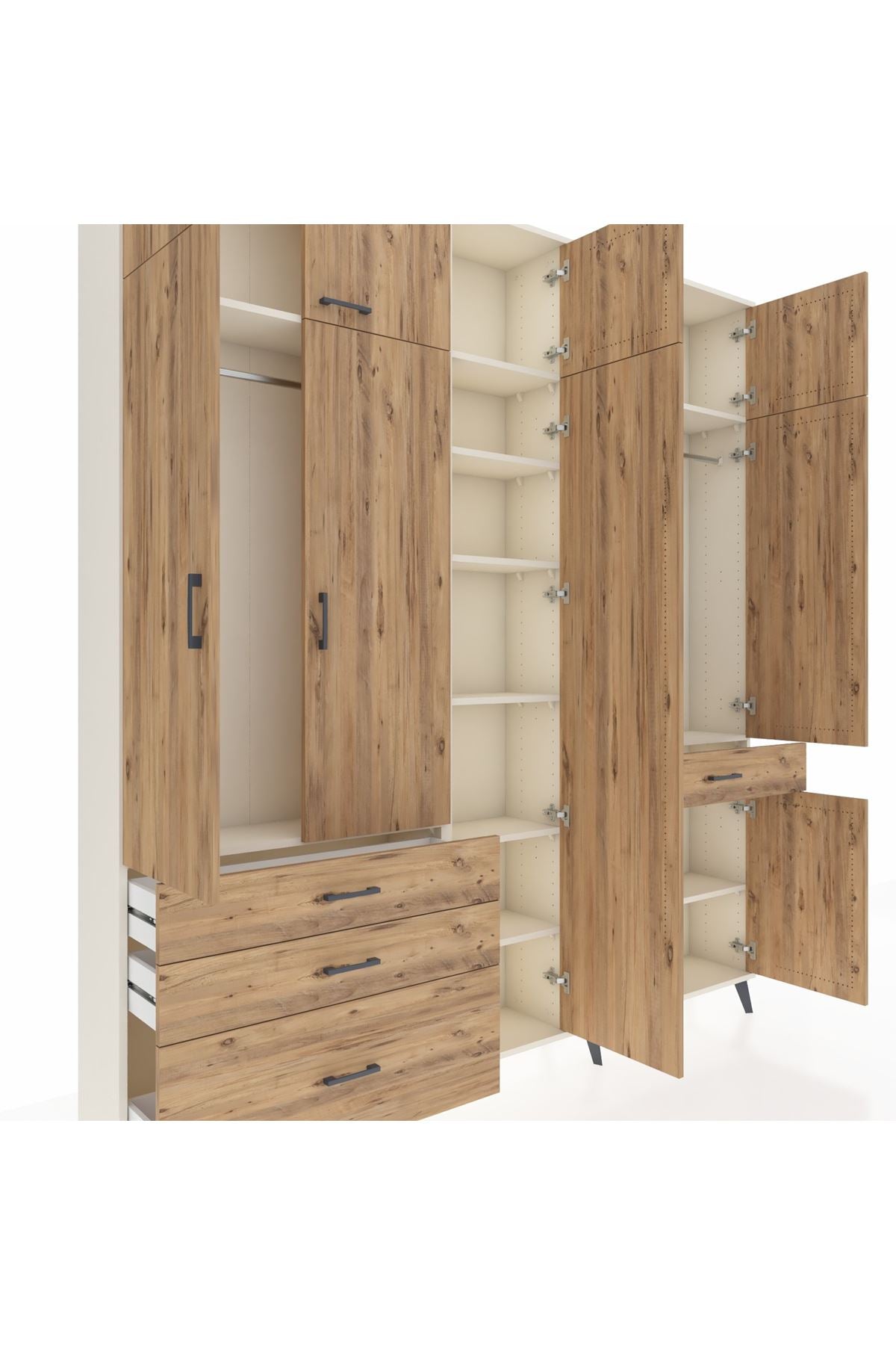 Arges Gardrop 11 Raflı 4 Çekmeceli 2 Askılı 220x30x243 Aytaşı-Çam