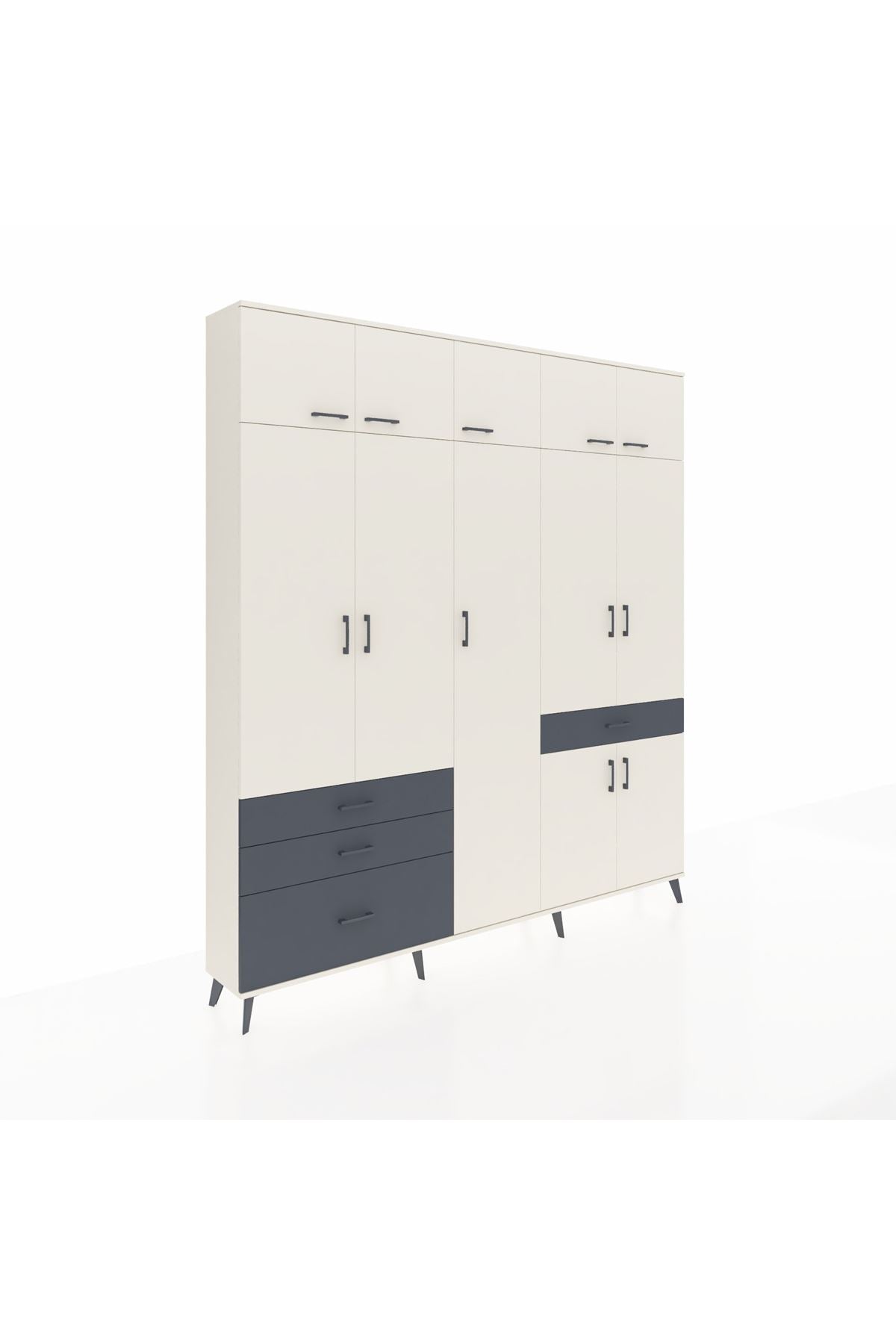 Arges Dolap 11 Raflı 4 Çekmeceli 2 Askılı 220x30x243 Aytaşı-Aytaşı/Antrasit