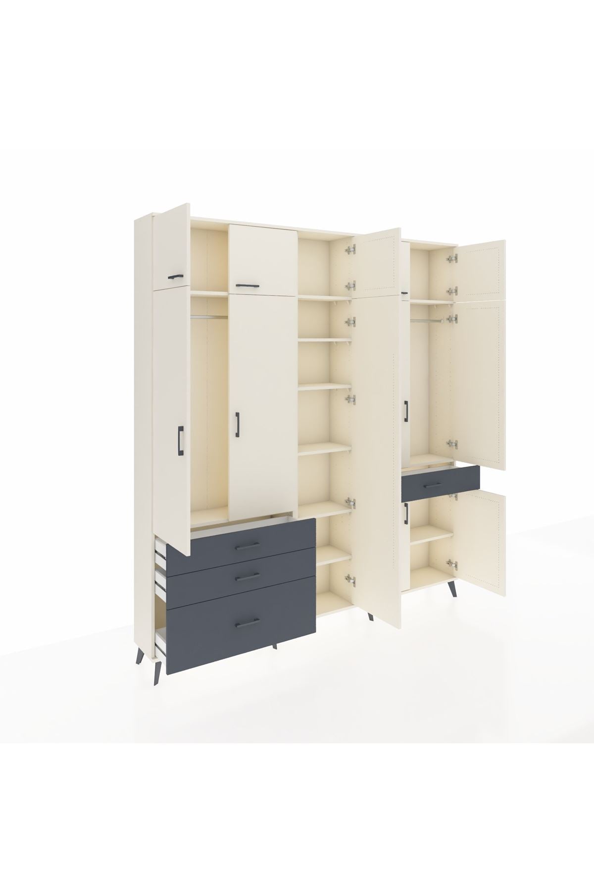 Arges Dolap 11 Raflı 4 Çekmeceli 2 Askılı 220x30x243 Aytaşı-Aytaşı/Antrasit