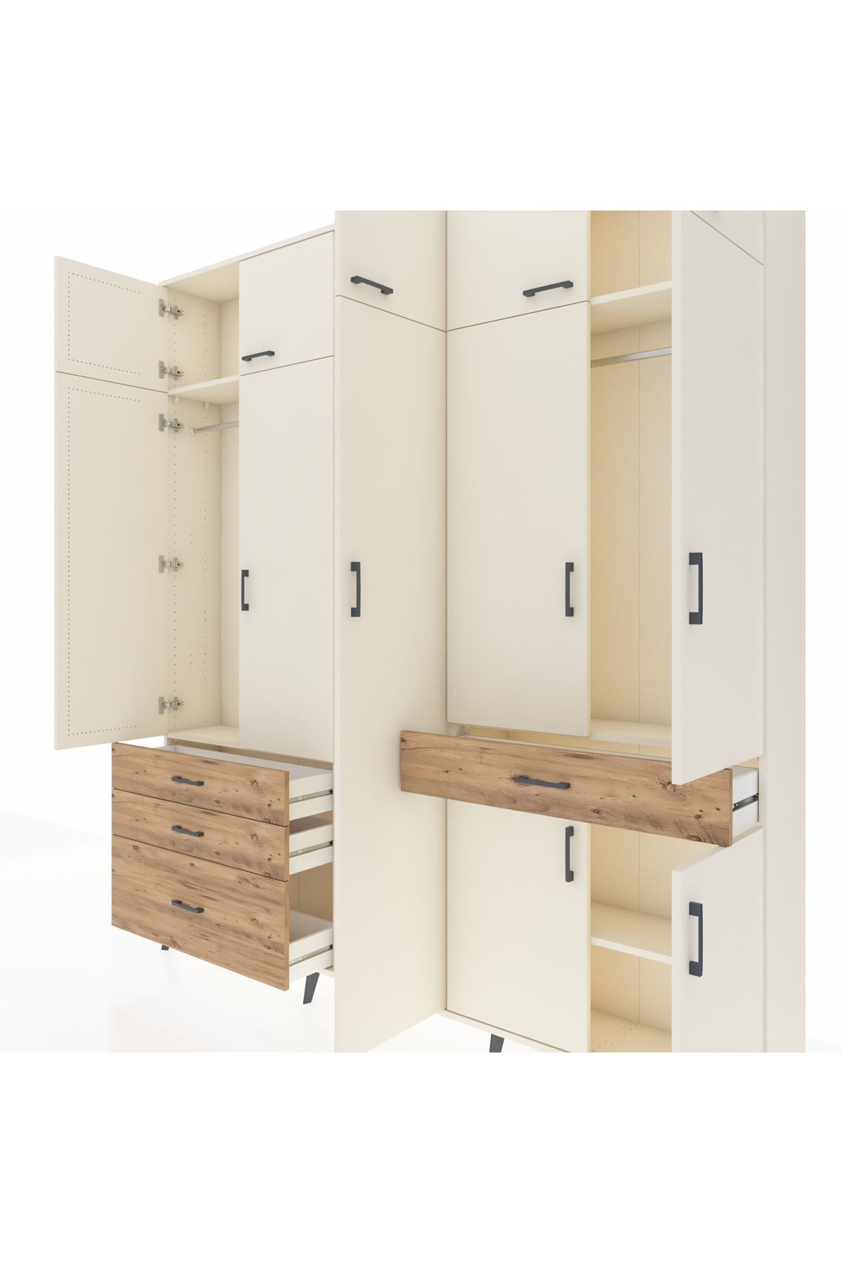 Arges Dolap 11 Raflı 4 Çekmeceli 2 Askılı 220x30x243 Aytaşı-Aytaşı/Çam