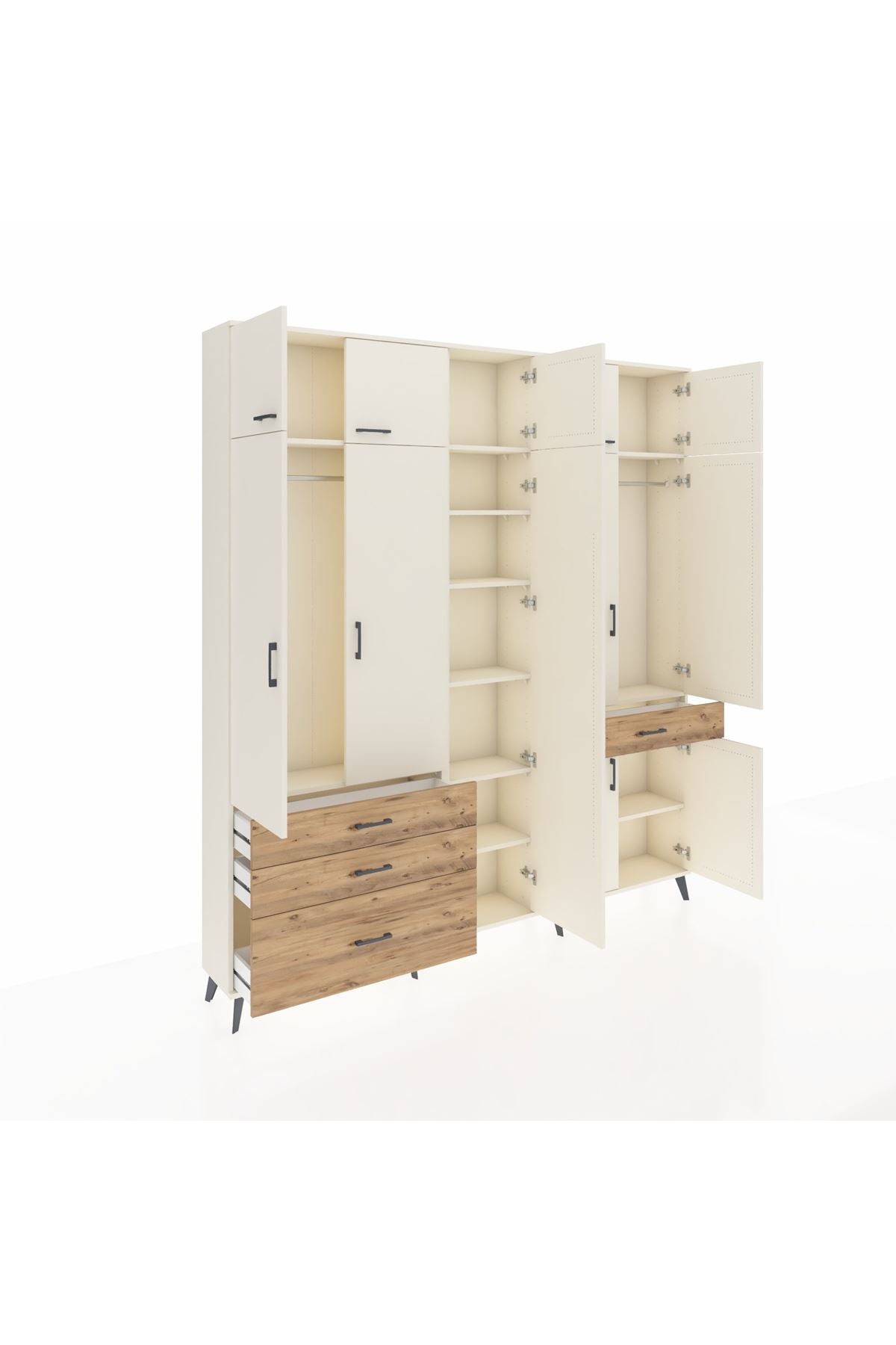 Arges Dolap 11 Raflı 4 Çekmeceli 2 Askılı 220x30x243 Aytaşı-Aytaşı/Çam