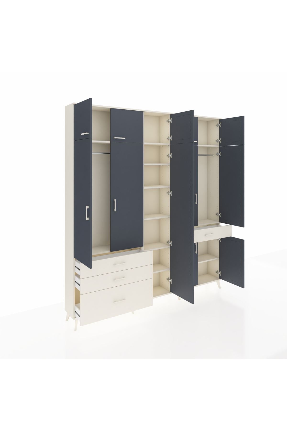 Arges Dolap 11 Raflı 4 Çekmeceli 2 Askılı 220x30x243 Aytaşı-Antrasit/Aytaşı