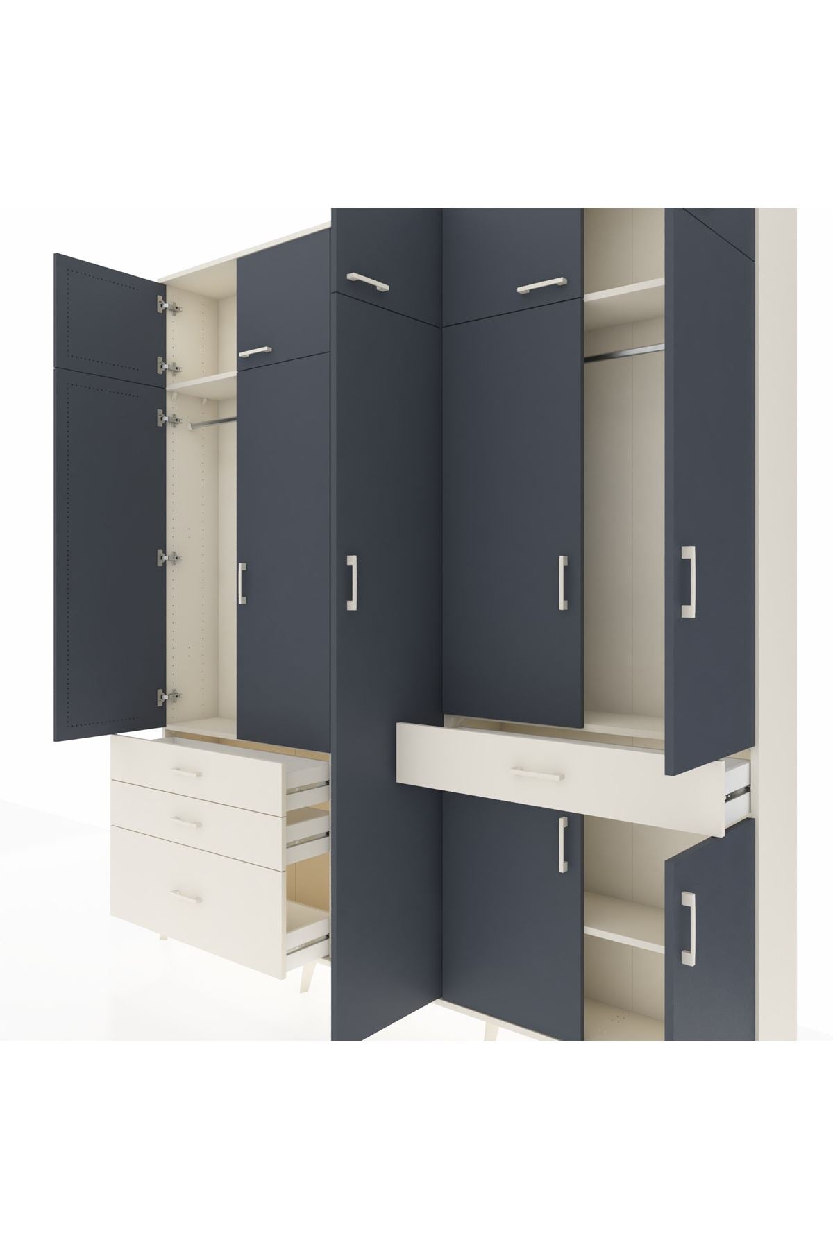 Arges Dolap 11 Raflı 4 Çekmeceli 2 Askılı 220x30x243 Aytaşı-Antrasit/Aytaşı