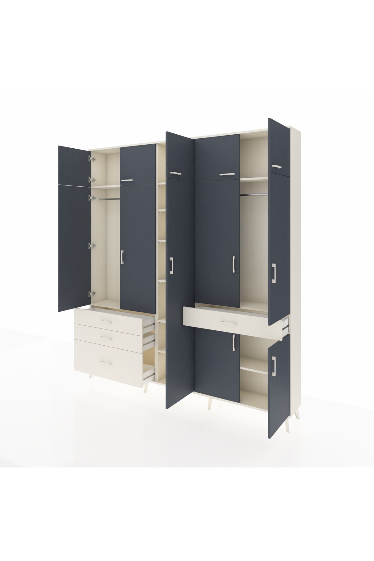 Arges Dolap 11 Raflı 4 Çekmeceli 2 Askılı 220x30x243 Aytaşı-Antrasit/Aytaşı