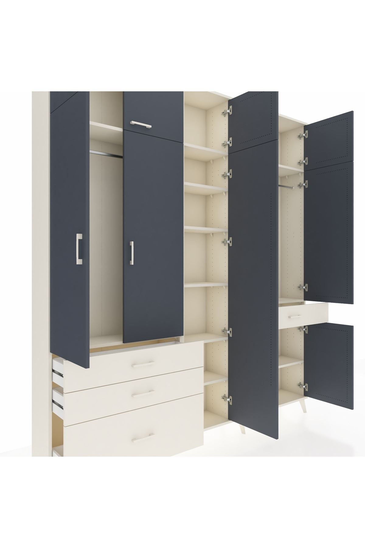 Arges Dolap 11 Raflı 4 Çekmeceli 2 Askılı 220x30x243 Aytaşı-Antrasit/Aytaşı