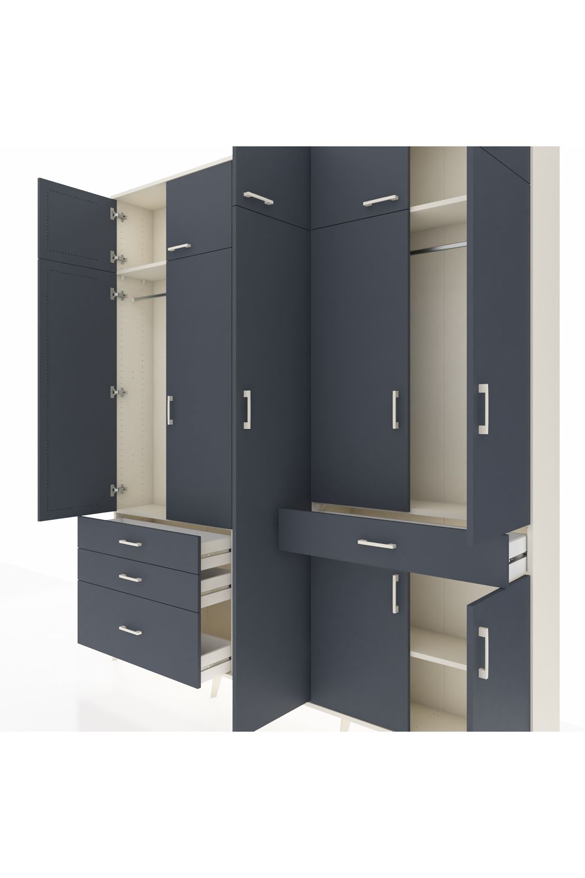 Arges Gardrop 11 Raflı 4 Çekmeceli 2 Askılı 220x30x243 Aytaşı-Antrasit