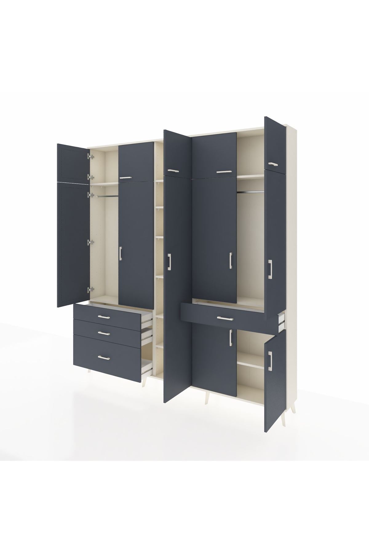 Arges Gardrop 11 Raflı 4 Çekmeceli 2 Askılı 220x30x243 Aytaşı-Antrasit