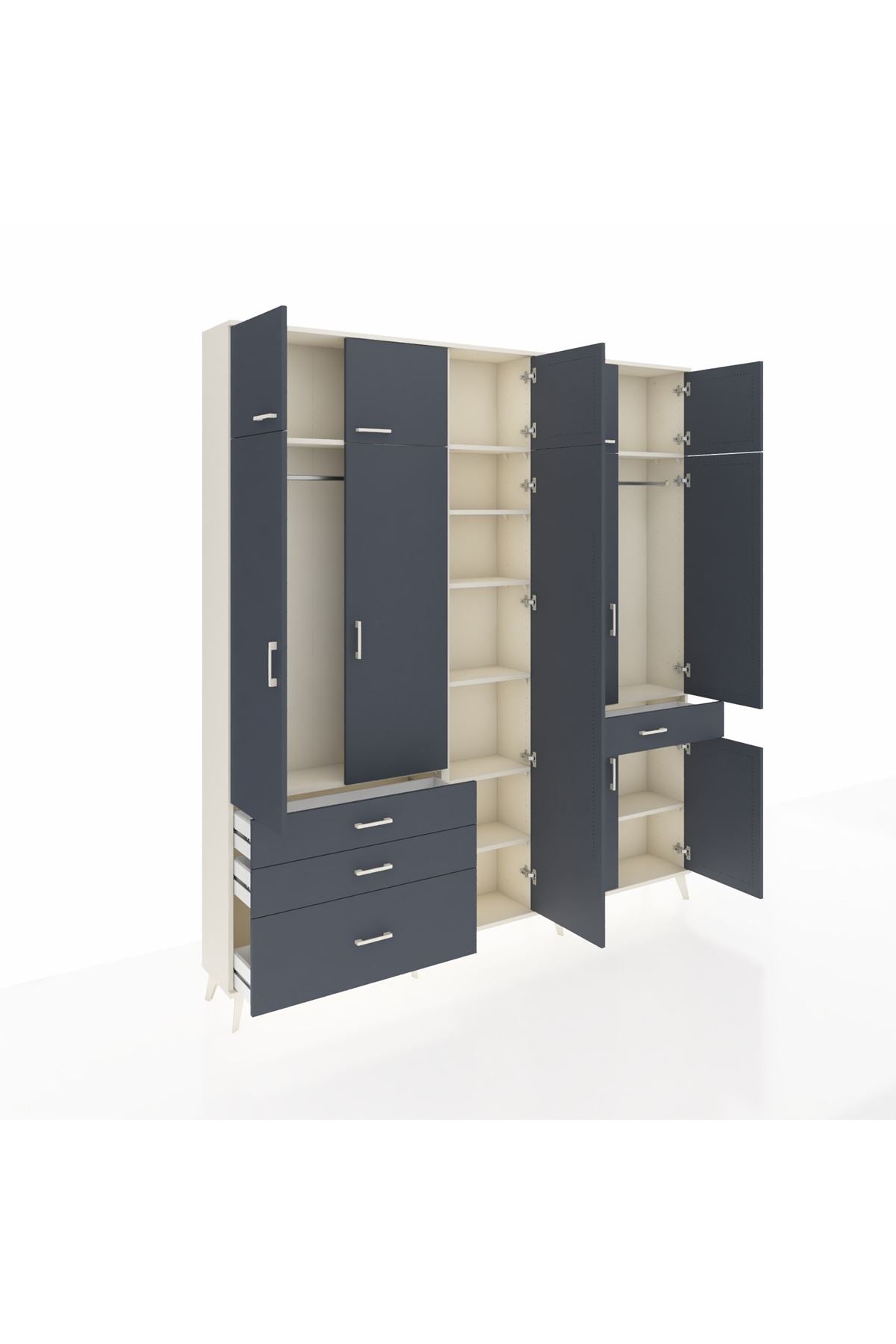 Arges Gardrop 11 Raflı 4 Çekmeceli 2 Askılı 220x30x243 Aytaşı-Antrasit