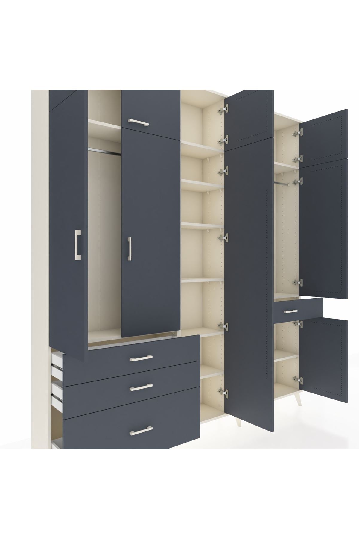 Arges Gardrop 11 Raflı 4 Çekmeceli 2 Askılı 220x30x243 Aytaşı-Antrasit