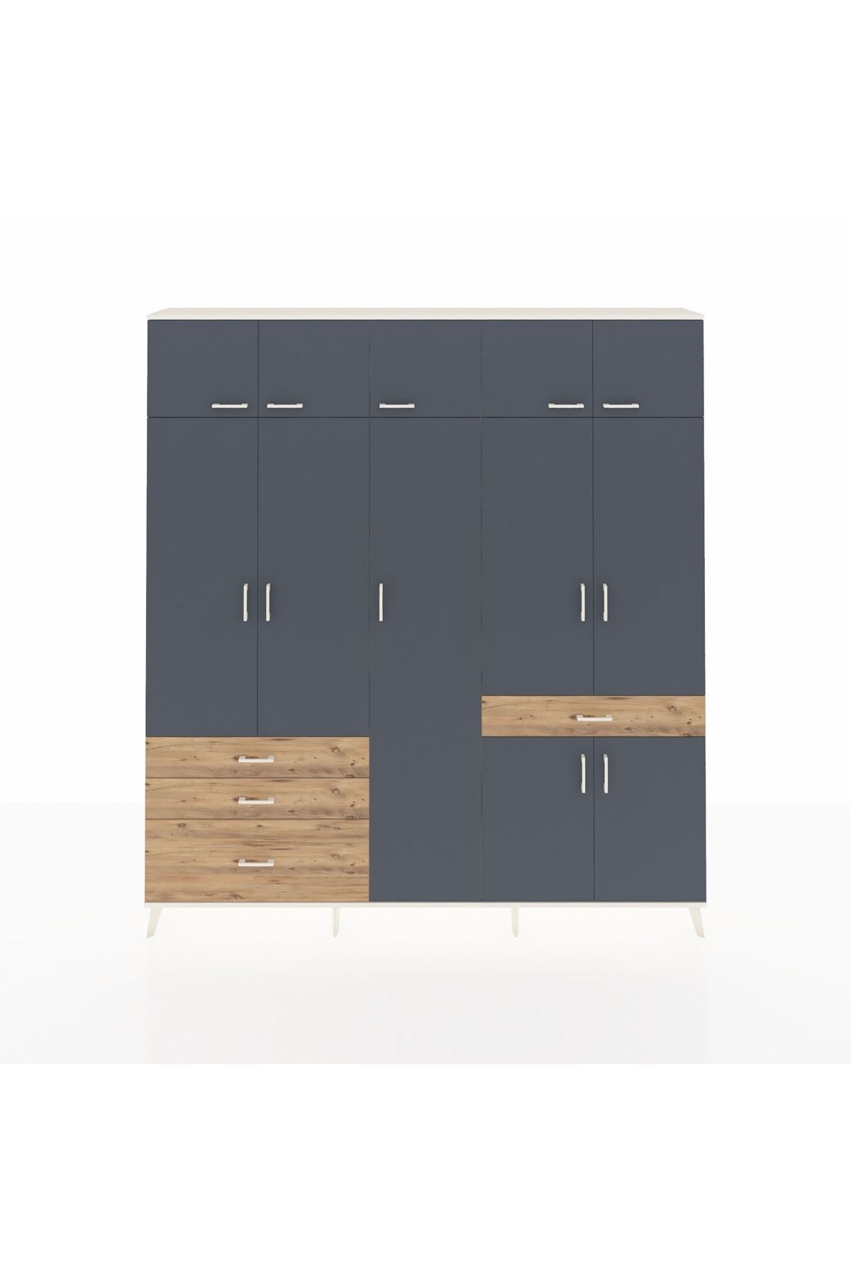 Arges Dolap 11 Raflı 4 Çekmeceli 2 Askılı 220x30x243 Aytaşı-Antrasit/Çam