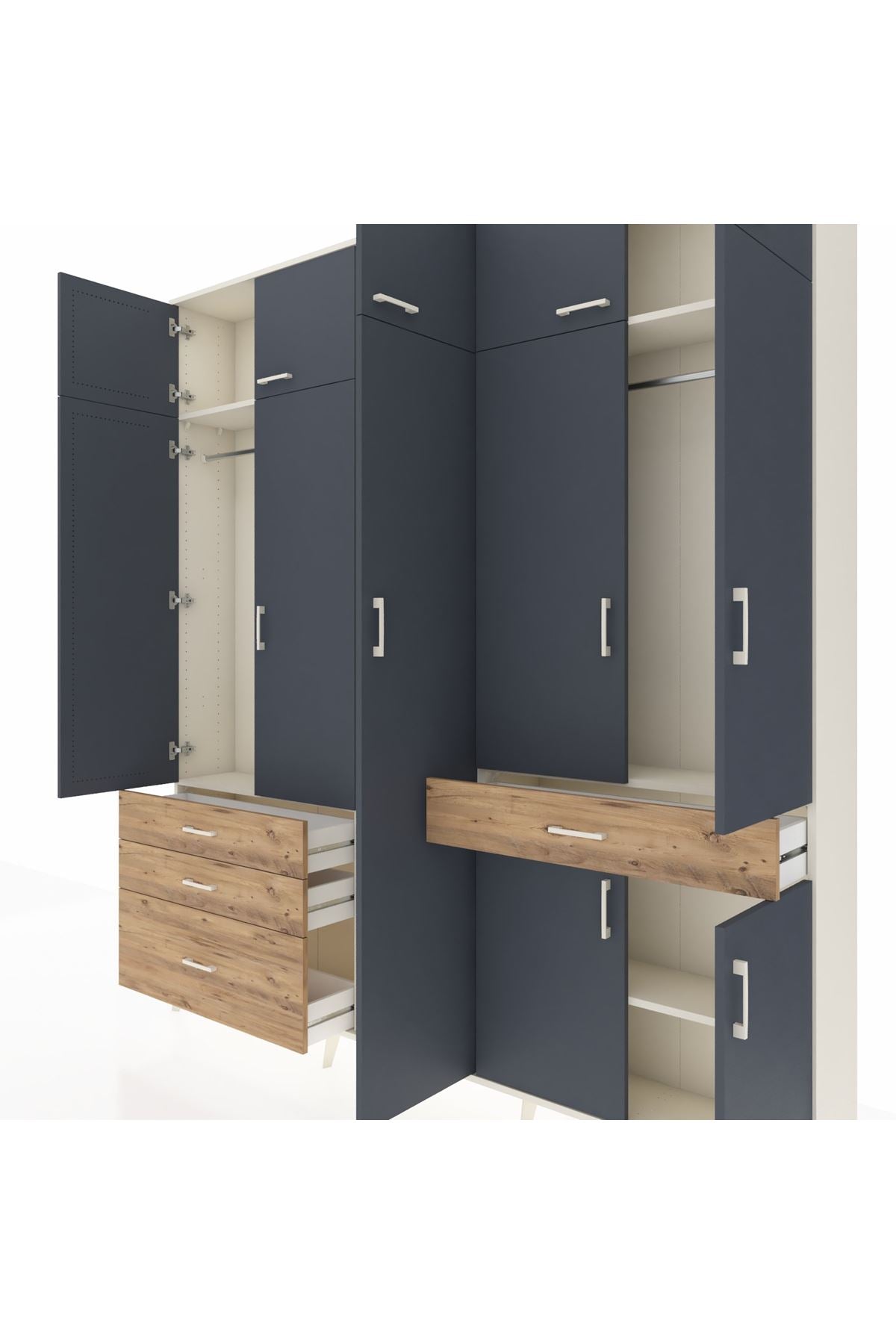 Arges Dolap 11 Raflı 4 Çekmeceli 2 Askılı 220x30x243 Aytaşı-Antrasit/Çam