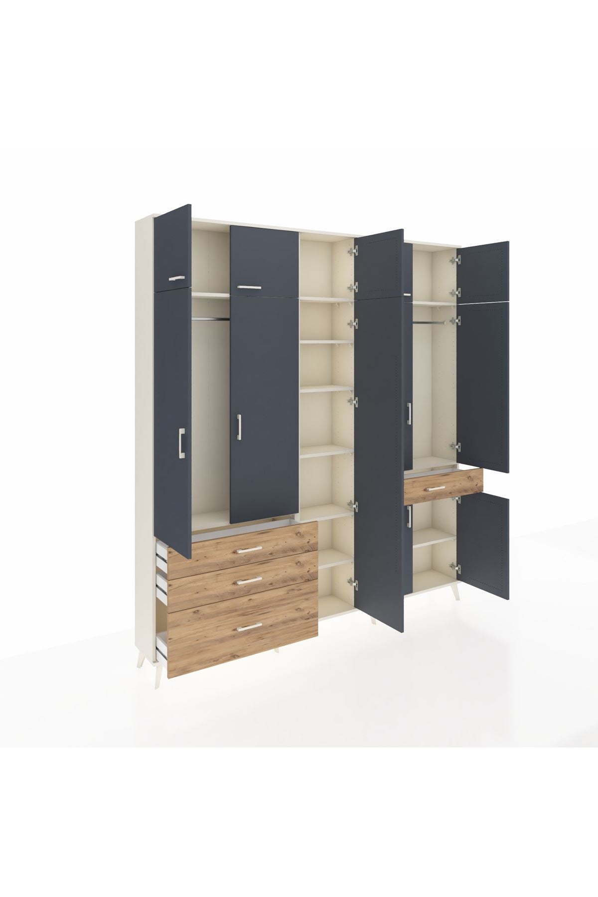 Arges Dolap 11 Raflı 4 Çekmeceli 2 Askılı 220x30x243 Aytaşı-Antrasit/Çam