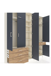 Arges Dolap 11 Raflı 4 Çekmeceli 2 Askılı 220x30x243 Aytaşı-Antrasit/Çam