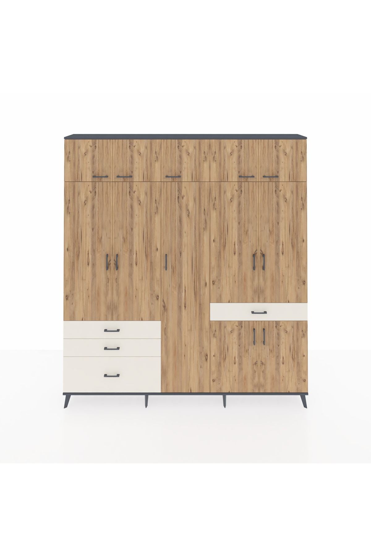 Arges Dolap 11 Raflı 4 Çekmeceli 2 Askılı 220x30x243 Antrasit-Çam/Aytaşı