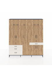 Arges Dolap 11 Raflı 4 Çekmeceli 2 Askılı 220x30x243 Antrasit-Çam/Aytaşı