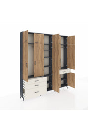 Arges Dolap 11 Raflı 4 Çekmeceli 2 Askılı 220x30x243 Antrasit-Çam/Aytaşı