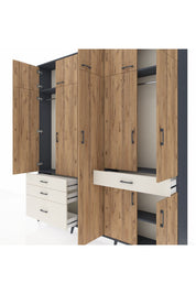 Arges Dolap 11 Raflı 4 Çekmeceli 2 Askılı 220x30x243 Antrasit-Çam/Aytaşı