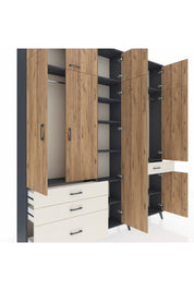 Arges Dolap 11 Raflı 4 Çekmeceli 2 Askılı 220x30x243 Antrasit-Çam/Aytaşı