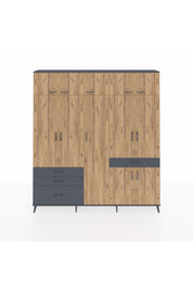 Arges Dolap 11 Raflı 4 Çekmeceli 2 Askılı 220x30x243 Antrasit-Çam/Antrasit