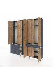 Arges Dolap 11 Raflı 4 Çekmeceli 2 Askılı 220x30x243 Antrasit-Çam/Antrasit