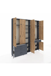 Arges Dolap 11 Raflı 4 Çekmeceli 2 Askılı 220x30x243 Antrasit-Çam/Antrasit