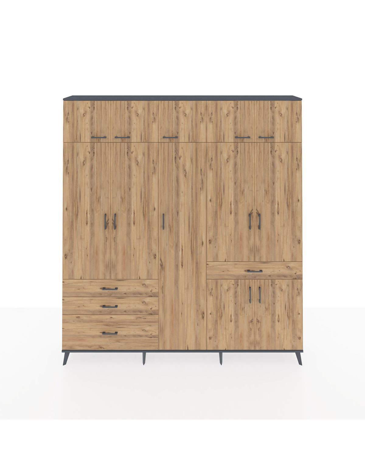 Arges Gardrop 11 Raflı 4 Çekmeceli 2 Askılı 220x30x243 Antrasit-Çam