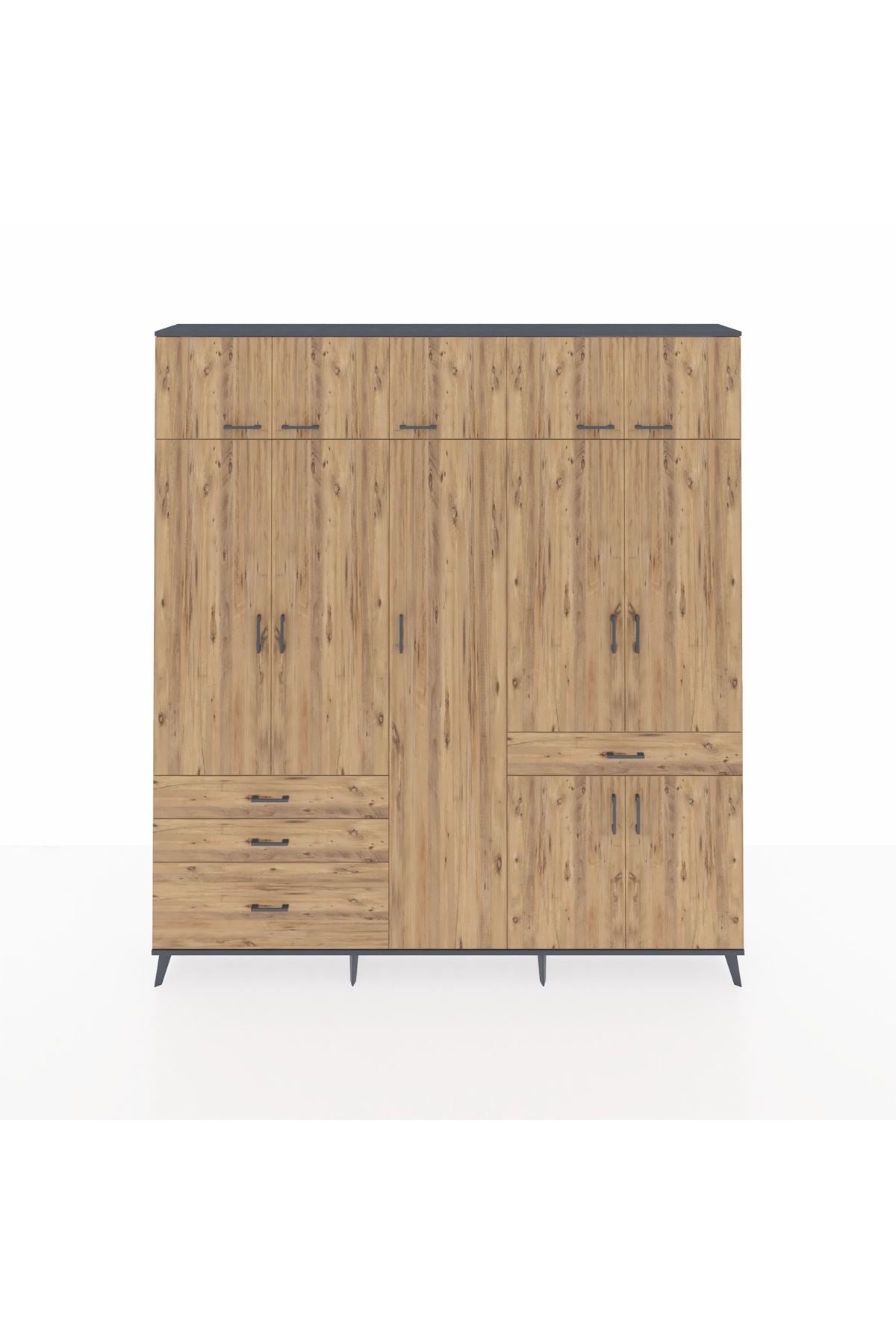 Arges Gardrop 11 Raflı 4 Çekmeceli 2 Askılı 220x30x243 Antrasit-Çam