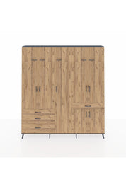 Arges Gardrop 11 Raflı 4 Çekmeceli 2 Askılı 220x30x243 Antrasit-Çam