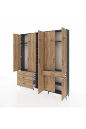 Arges Gardrop 11 Raflı 4 Çekmeceli 2 Askılı 220x30x243 Antrasit-Çam