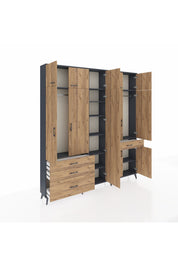 Arges Gardrop 11 Raflı 4 Çekmeceli 2 Askılı 220x30x243 Antrasit-Çam